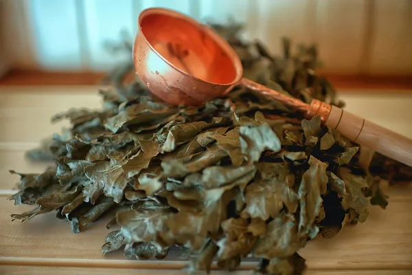 Sauna Accessoires Bezem Voor Sauna Russische Traditionele Sauna — Stockfoto