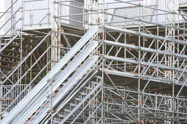 Metal Prefabrykowane Struktur Streszczenie Tło Metalowych Belek Rur Prefabrykowanych Konstrukcji — Zdjęcie stockowe