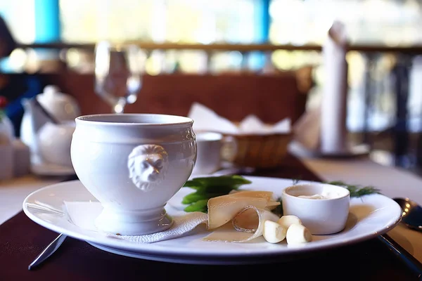 Borsch Restaurante Servir Platos Nacionales Rusos Borsch Restaurante Cocina Rusa — Foto de Stock