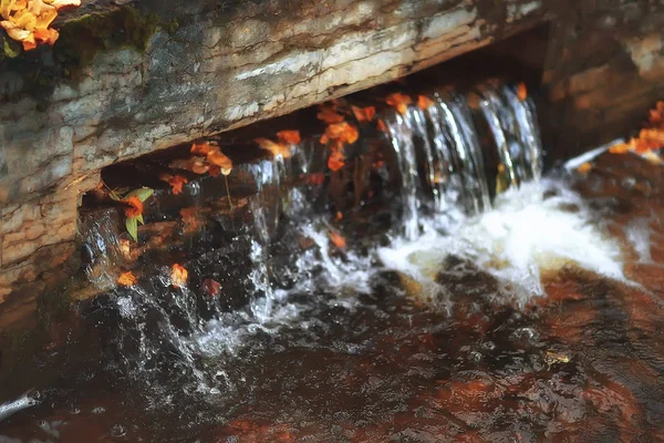 Pequena Cascata Com Água Fria Clara Parque Outono — Fotografia de Stock