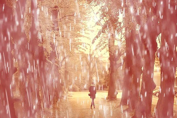 Осенний Парк Дождливый Фон Осенний Пейзаж Текстура Дождя Октябрьском Парке — стоковое фото