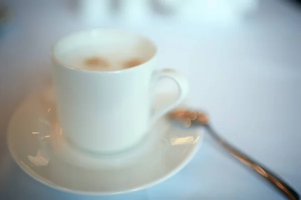 Tasse Café Pour Petit Déjeuner Dans Café Intérieur Moderne Petit — Photo