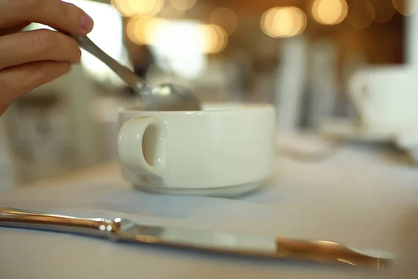 cup of coffee for breakfast in a cafe in modern interior, a European breakfast