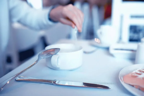 Tasse Café Pour Petit Déjeuner Dans Café Intérieur Moderne Petit — Photo