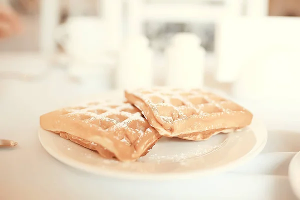 Viennese Waffles Breakfast Delicious Fresh Dessert Cafe — Stock Photo, Image