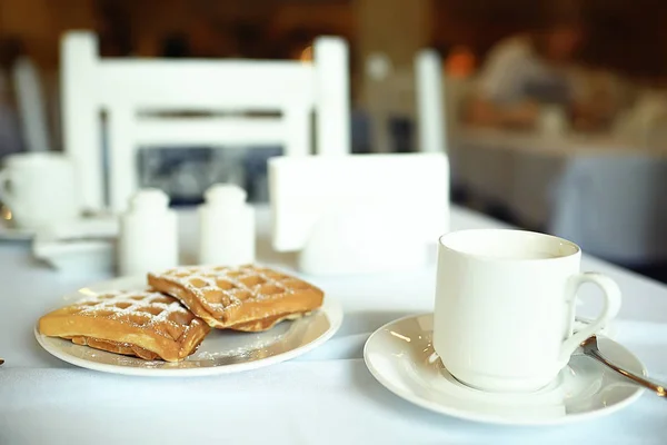 Cup Coffee Breakfast Cafe Modern Interior European Breakfast — Stock Photo, Image