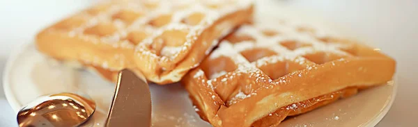 Wiener Waffeln Zum Frühstück Leckeres Frisches Dessert Café — Stockfoto