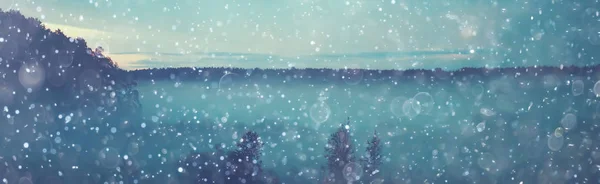 Розмитий Вид Туманний Вечір Краєвид Снігопадами Восени — стокове фото