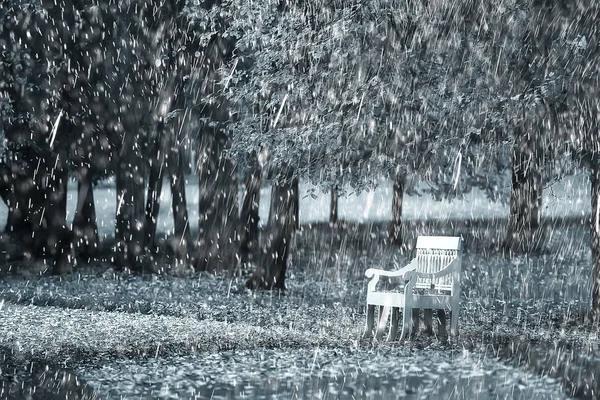 Осінній Дощ Фон Лавка Парку Під Осіннім Дощем Ходити Холодну — стокове фото