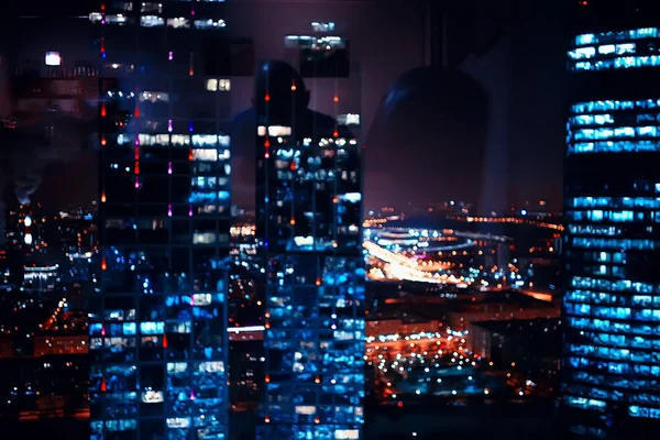 Architectuur Van Moderne Stad Met Nachtverlichting — Stockfoto