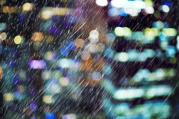 autumn rain and blurred city lights, October background with raindrops in the city