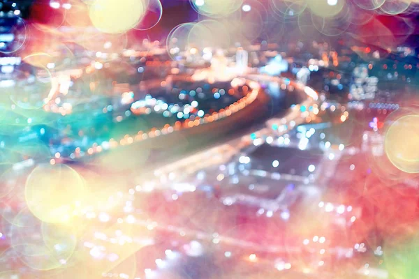 Sfondo Della Città Bokeh Offuscata Abbagliamento Luci Incandescenti Nella Città — Foto Stock