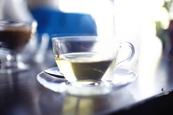 Tasse Thé Vert Sur Table Dans Café — Photo