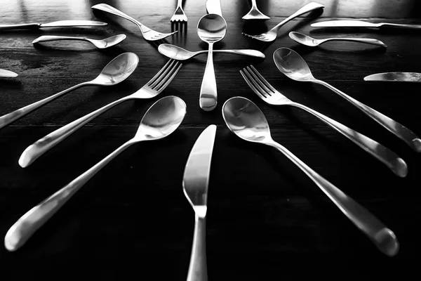 Forks Spoons Knives Table Beautiful Serving Tableware — Stock Photo, Image