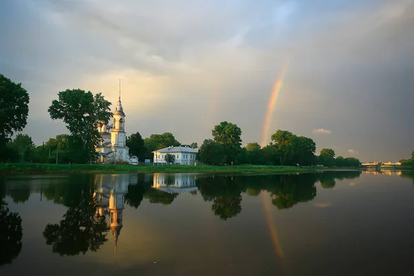 Geweldige Zomer Landschap Met Regenboog Schilderachtige Natuur — Stockfoto