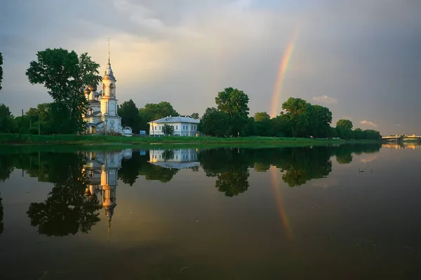 Дивовижний Літній Пейзаж Веселкою Мальовнича Природа — стокове фото