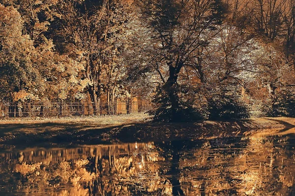 Teich Einem Herbstlichen Park Landschaft Wasser Herbstlichen Wald Spiegelungen Herbstlicher — Stockfoto