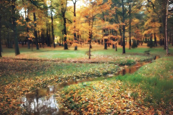 美丽的秋天风景 秋天公园的黄树 明亮的橙色森林 — 图库照片