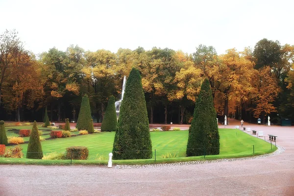 10月风景或秋天在公园 黄色10月树 胡同在秋天风景 — 图库照片