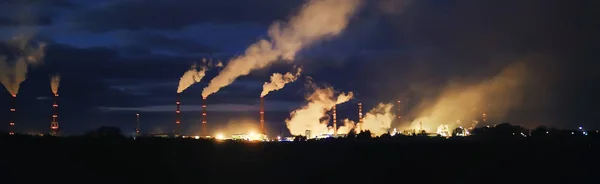 Dym Rury Fabryka Krajobraz Nocny — Zdjęcie stockowe