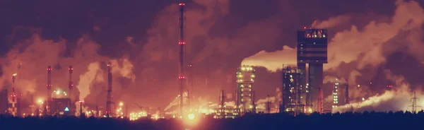 Dym Rury Fabryka Krajobraz Nocny — Zdjęcie stockowe