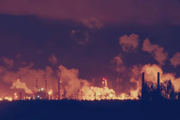 Nacht Rauch Aus Rohren Fabriklandschaft — Stockfoto