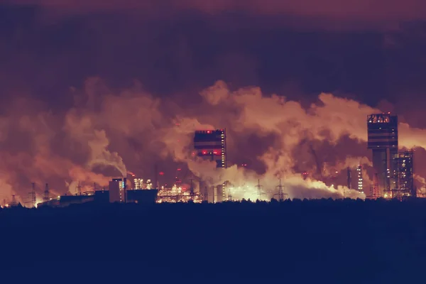 Night Smoke Pipes Factory Landscape — Stock Photo, Image