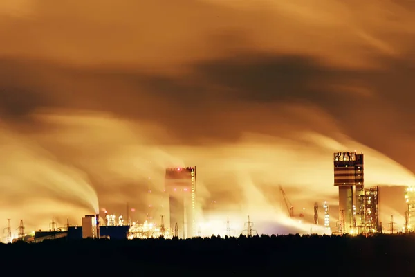Night Smoke Pipes Factory Landscape — Stock Photo, Image