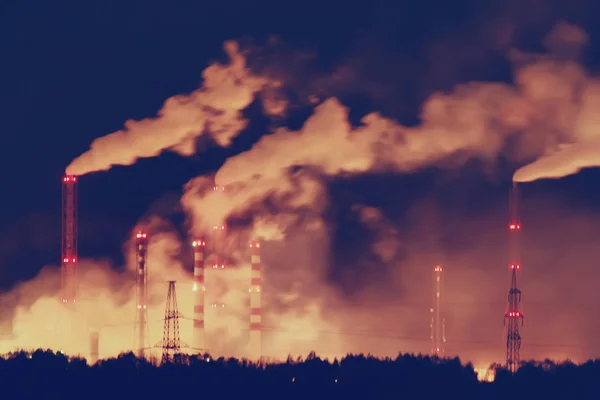 Night Smoke Pipes Factory Landscape — Stock Photo, Image