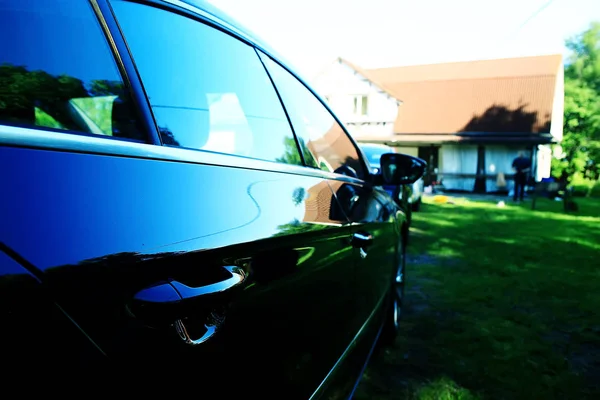 Modern Black Car Summer View — Stock Photo, Image