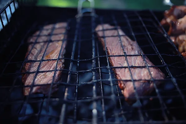 Πλευρών Χοιρινού Στην Σχάρα Μαγειρέματος Κάρβουνα Χοιρινό Νωπό Κρέας Μαγειρεμένο — Φωτογραφία Αρχείου