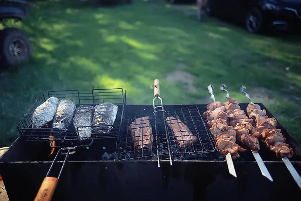 Schweinerippchen Auf Dem Grill Kochen Von Kohlen Frisches Fleisch Schweinefleisch — Stockfoto