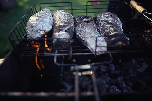 Pork Ribs Grill Cooking Coals Fresh Meat Pork Cooked Charcoal — Stock Photo, Image