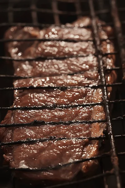 Primer Plano Carne Parrilla Rejilla Metálica — Foto de Stock