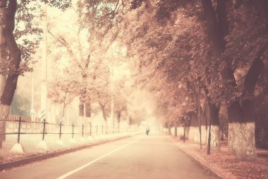 sepya sonbahar Parkı manzara/sonbahar manzara Vintage tarzı, parkta sepya turuncu sokak Ekim