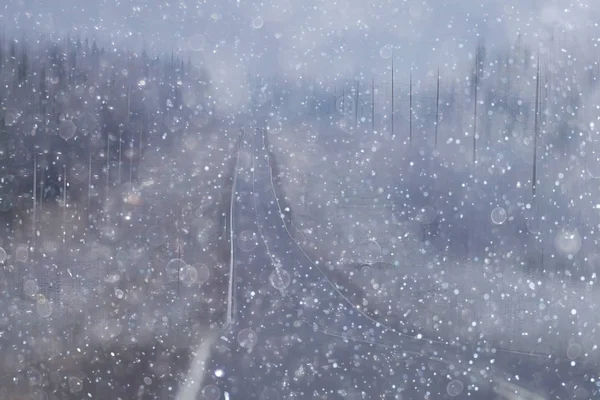 Skog Snö Suddig Bakgrund Vinter Landskap Snötäckta Skog Träd Och — Stockfoto