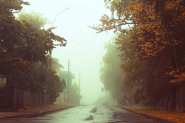 Herfst Landschap Ochtend Mist Steegje Het Stadspark Mistig Landschap Stad — Stockfoto