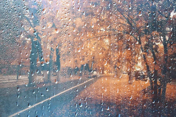 Fondo Gotas Vidrio Húmedo Otoño Parque Vista Del Paisaje Parque — Foto de Stock