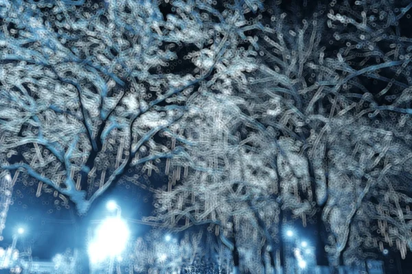Gece Şehir Kış Manzara Ocak Şehir Işıkları Tatil Için Dekore — Stok fotoğraf