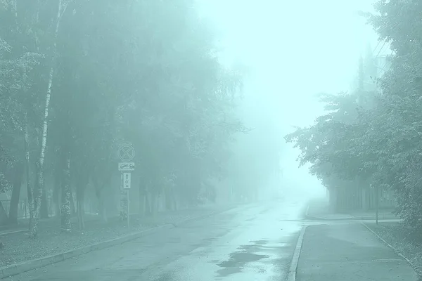 Otoño Paisaje Mañana Niebla Callejón Parque Ciudad Paisaje Brumoso Ciudad — Foto de Stock