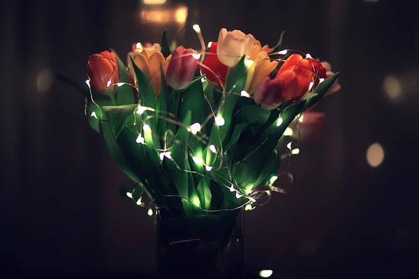 Ramo Coloridos Tulipanes Flores Primavera Flores Hermosas Brillantes Concepto Regalo — Foto de Stock