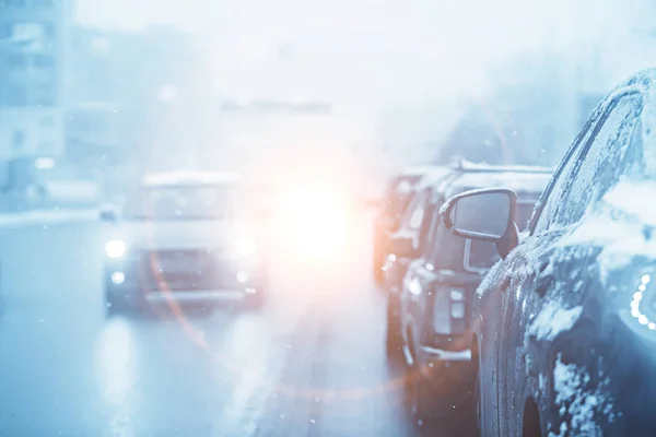 Auto Inverno Strada Ingorgo Città Inverno Tempo Sulla Strada Statale — Foto Stock