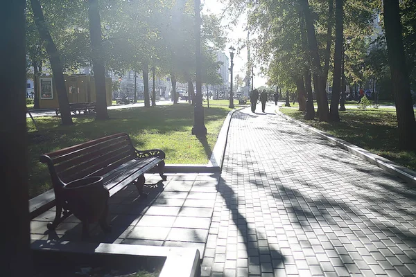 Paisaje Banco Del Parque Del Otoño Banco Hermoso Del Jardín —  Fotos de Stock