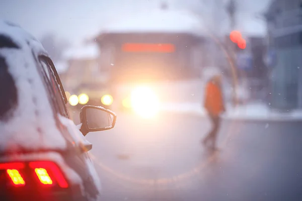 Bilar Vintern Vägtrafik Jam Stad Vinter Väder Stadens Motorväg Utsikten — Stockfoto