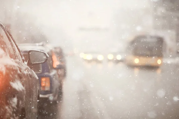 Coches Invierno Atasco Tráfico Ciudad Clima Invierno Carretera Ciudad Vista —  Fotos de Stock