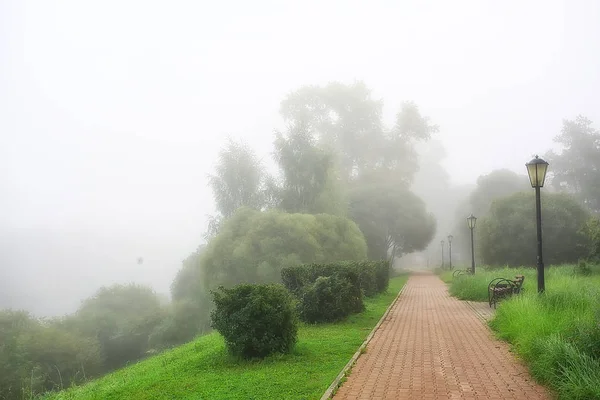 Verano Parque Ciudad Niebla Hermoso Paisaje Ciudad —  Fotos de Stock