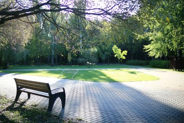 Sonbahar Parkı tezgah/güzel bahçe bankta peyzaj, dinlenme kavramı, sonbahar Parkı kimse, peyzaj arka plan, sonbahar