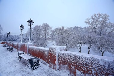 Kış Parkı, kış havalarda Cityscape/manzara kar, şehir, kuzeyde bir şehir parkında ağaçlar