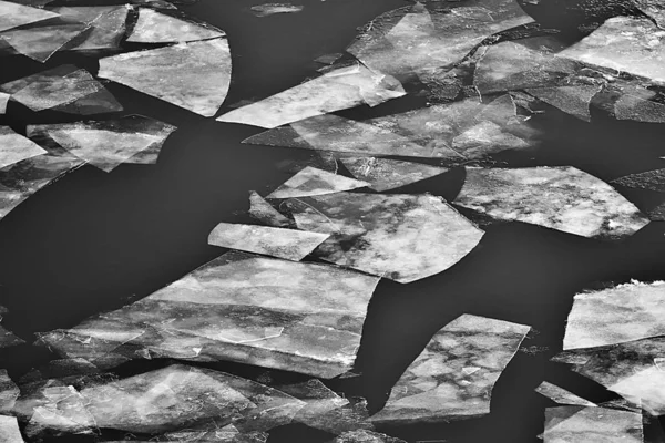 Spring Ice Drift Rivier Achtergrond Textuur Drijvend Ijs Maart Rivier — Stockfoto