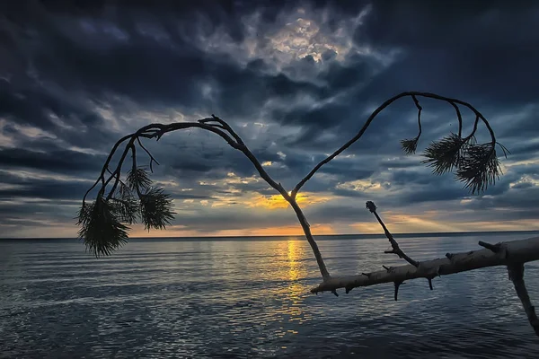 Céu Acima Água Textura Fundo Horizonte Céu Com Nuvens Lago — Fotografia de Stock